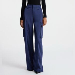 A.L.C. Navy Blue Bryan Wide Leg Satin High Rise Straight Cargo Pants Size 0